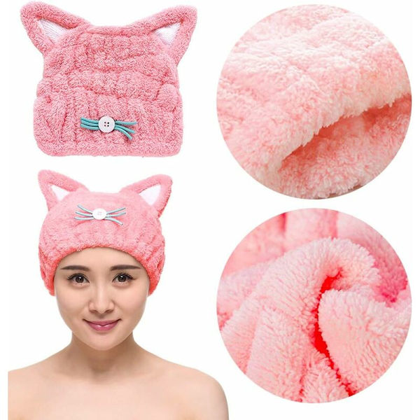 Tørrehårshætte - Håndklæde til håret, sød turban tørrehårshætte mikrofiber badehåndklæder superabsorberende hurtigtørrende hårhåndklæde, 2 stk.