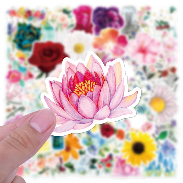 50 stk. blomsterklistermærker til vandflasker, søde, vinyl, æstetiske, trendy, vandtætte klistermærker og dekaler til Hydroflask, bærbare computere, scrapbooking, telefoner, blomstergaver