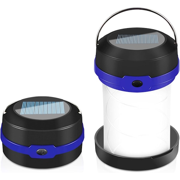 Sammenleggbar campinglanterne, 2 lademetoder sol og USB med 3