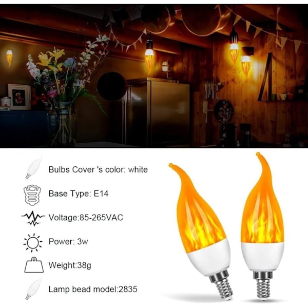 4-pack 3W E14 LED-lampor med flamm-effekt med 1 belysningsläge Dekorativa lampor för Halloween, jul, bröllopsfest