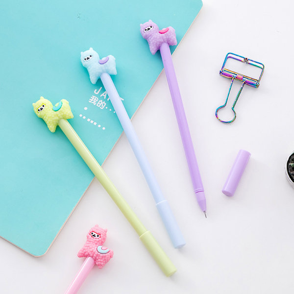 4 kreative søde alpaca dyr gel pen sort vand pen signatur p