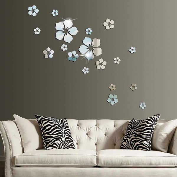 18 stk Akryl speil veggklistremerke for hjemme stue soverom dekor 3D Fl