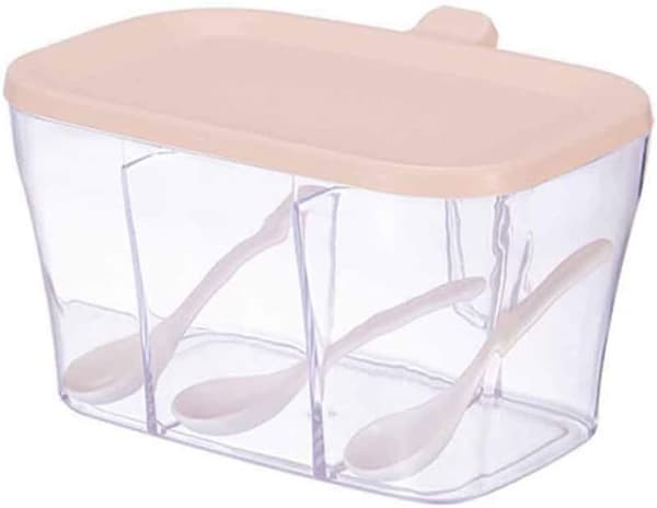 1 förpackning med lock plast kryddbox transparent tre rutnät hav