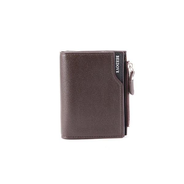 Slank Mænds Tegnebog med Lynlås Møntlomme Bærbar Bifold Læder Punge Kort Kreditkort Holder Pung, Brun，12*10*2cm