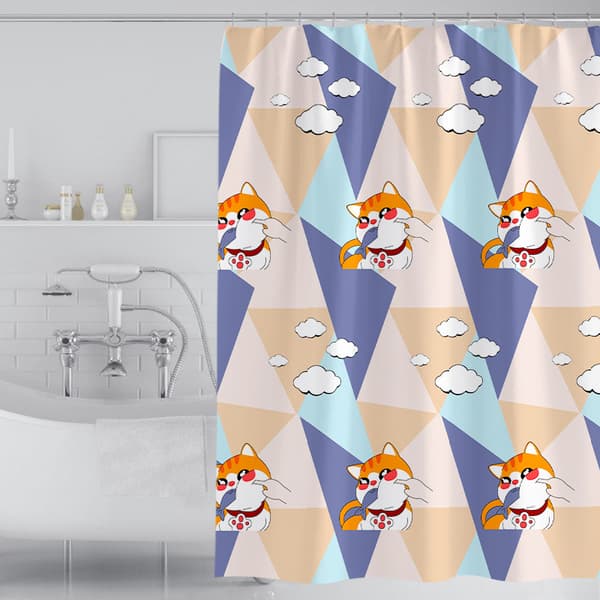 Rolig katt duschdraperi   Badrumsdraperi dekor (Orange, 72''×72'')