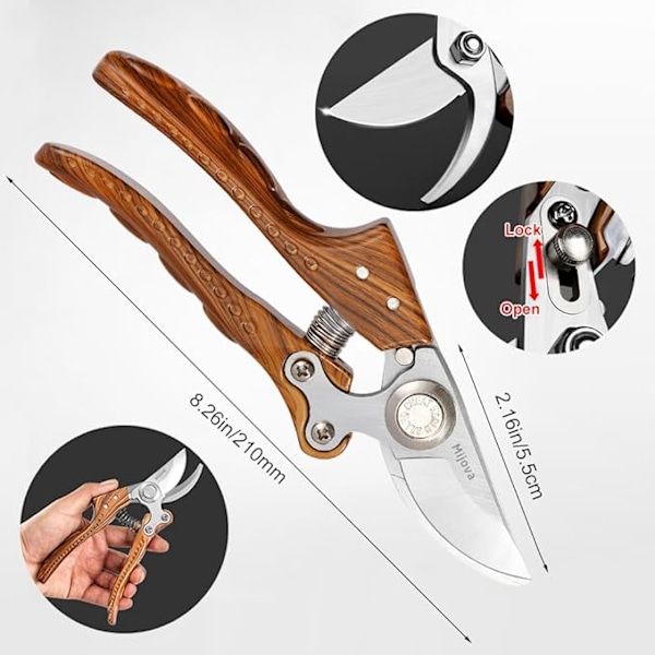 Kraftige hagebeskjæringssakser med rustfrie blader i rustfritt stål, beste håndbeskjærer, ergonomiske hageredskaper