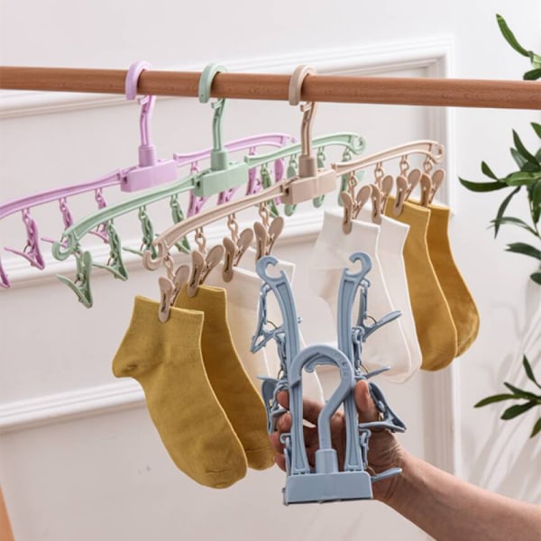 Hopfällbart torkställ med 24 klämmor roterbart (blått)