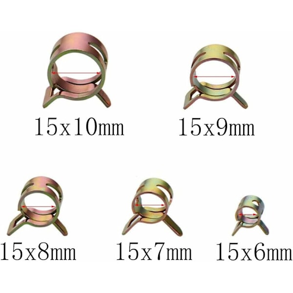 Fjederklemme Slangeklemme 75 Stykker Brændstof Slangeklemme 6-10mm Kit Sæt H