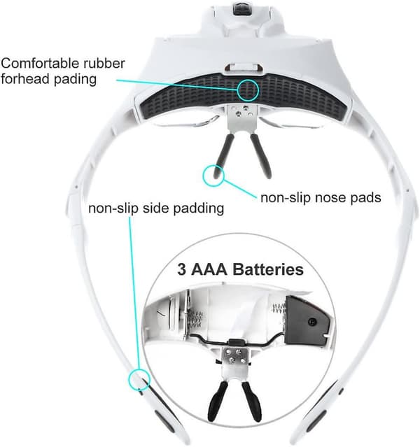 Forstørrelsesglass med 2 LED-belyste frontforstørrelser - 5 avtakbare linser