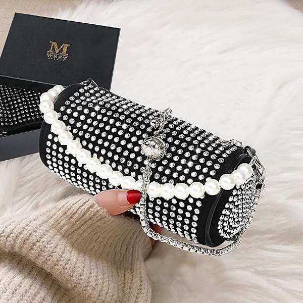West Crystal Rhinestone Crossbody Bags för kvinnor Bling Purse Mini Top Handle Handbag Chain Mesh Clutch för fest