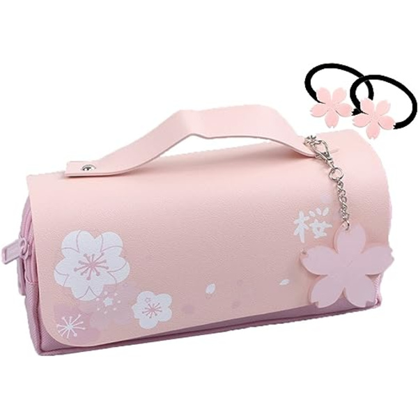Kawaii Kirsebær Blomster Blyantpose Pink Sød Blyant Etui Stor Kapacitet