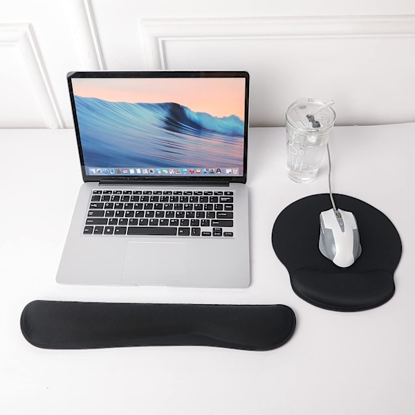 Tangentbords handledsstöd kit, Ergonomisk musmatta med handledsstöd Halkfri matta Memory Foam Musmatta Skrivbordstillbehör för dator, Laptop (Svart)