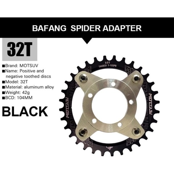 104 BCD 32T Svart Smal Smal Kjedekrans med Kjedekrans, Mid Drive Motor A