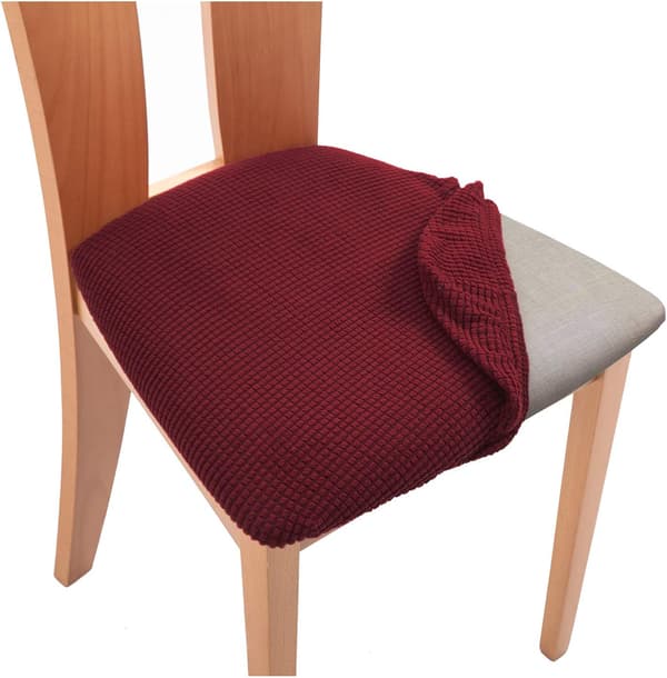 Elastisk Jacquard Stretch Waffle Stolsetertrekk for Spisestuestoler (Hvit, 4)