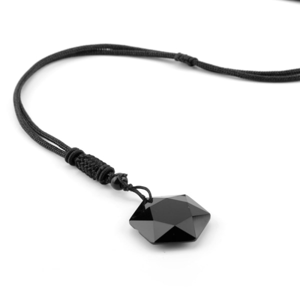 Svart Obsidian Hexagonal Natursten Halskjede Gjennomskinnelig Is Obsidian Ulvetenner Amulet Hans og Hennes Par Halskjede Lykke Kjærlighet Anheng Halskjede for Menn og Kvinner