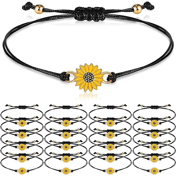 20 stk. Håndlavede solsikkearmbånd Justerbare venskab armbånd