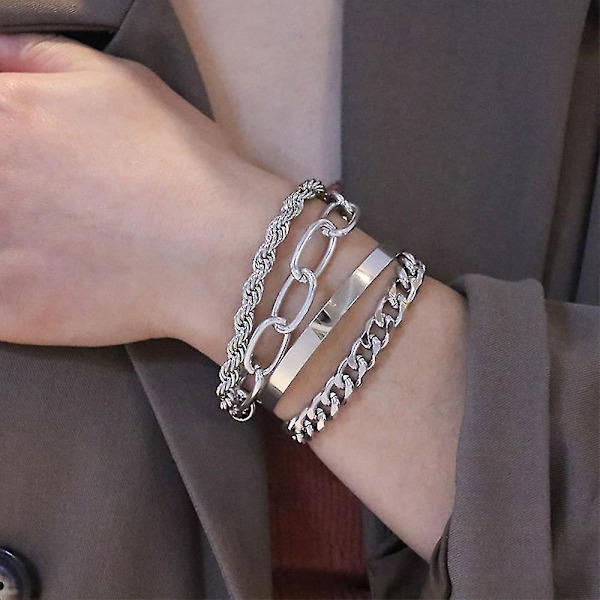 Punk Metal Twisted Chain Bracelet Jewelry Silver