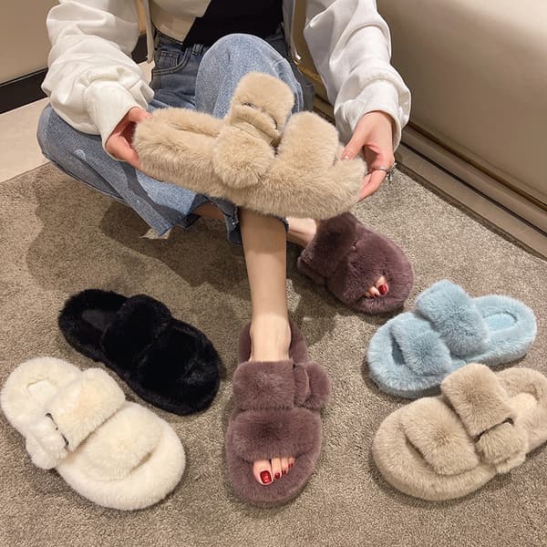 Vintermode Mjuka Varma Bekväma Platta Päls Tofflor Designer Slip O