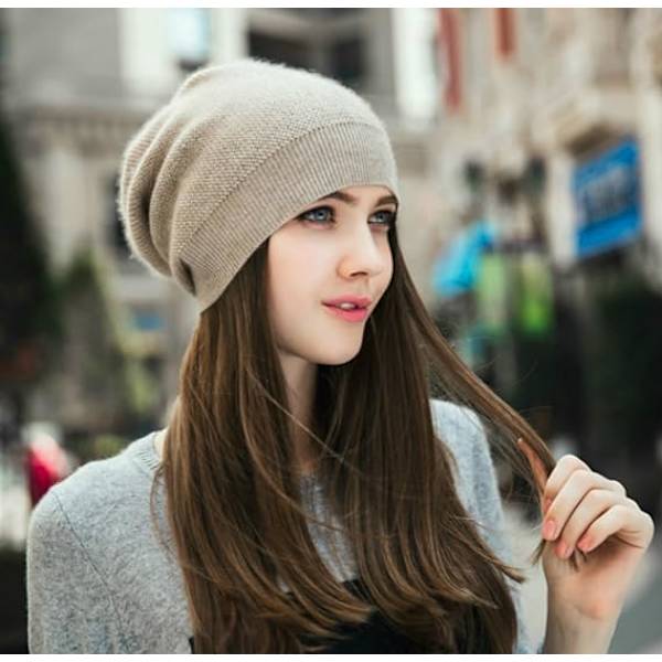 Cashmere Dame Beanie Oversized Dame Beanie Khaki