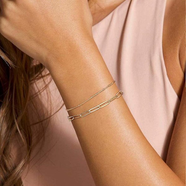 Fina guldarmband för kvinnor, 14k guldpläterade justerbara skiktade armband