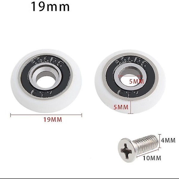 Set med 8 erstatningshjul for dusjdør med 19 mm diameter