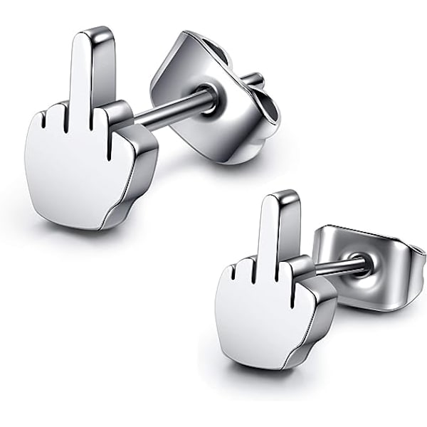 2 par Punk Rustfritt Stål Sølv Svart Midt Finger Stud Øredobber