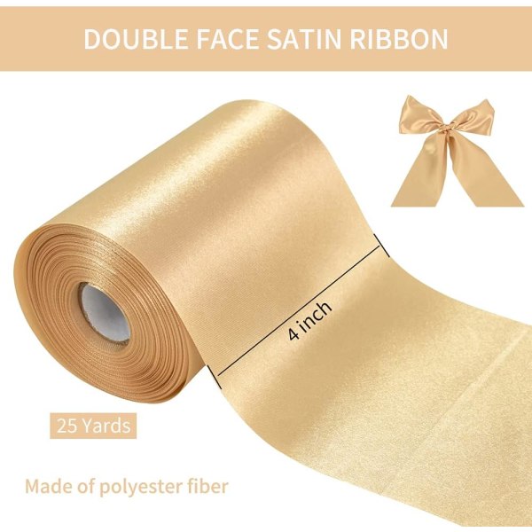 Gold Ribbon 10cm x 25m, Solid Fabric Ribbon Decoration for Weddin