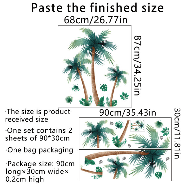 Tropical Palm Wall Stickers, Green Tropical Plants