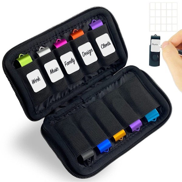 USB-minnesväska Svart 10 Fack Vattentät USB-minnesfodral Elektroniska Tillbehör Bärbar Organizer för USB-minnen/Pennor