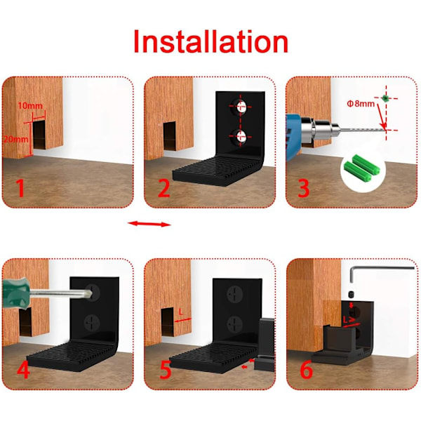Flexibelt Justerbart Väggfäste Skjutdörr Botten Golvguide, Enkel Installation, Svart