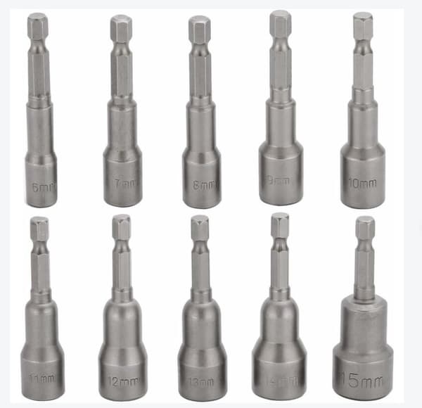 10 stk slagdriver socket bit 6-15mm sett magnetisk hex socket magnetisk bit sett drill hex socket socket sett 1/4 tommer for hurtig skifte chuck