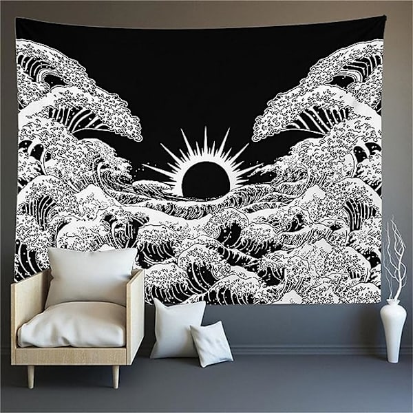 Panoramisk väggbonad i tyg, väggdekoration för sovrum, bohemisk väggbonad, japansk väggbonad för vardagsrum, sovsal (130x150cm)