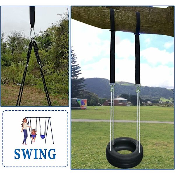 Swing tilbehør, 1 par hængekøjsstropper til swing tilbehør, med 2 D-formede kroge og 2 træbeskyttere