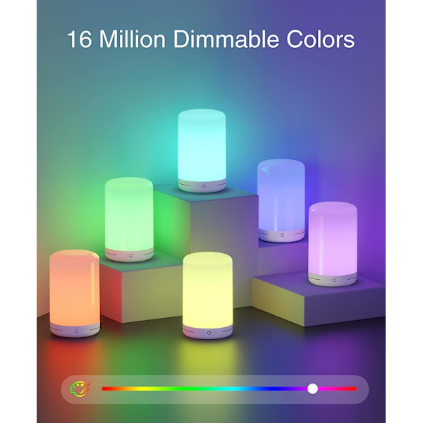 Smart lampa, LED-sängbordslampor, RGB-färgförändring dimbar &