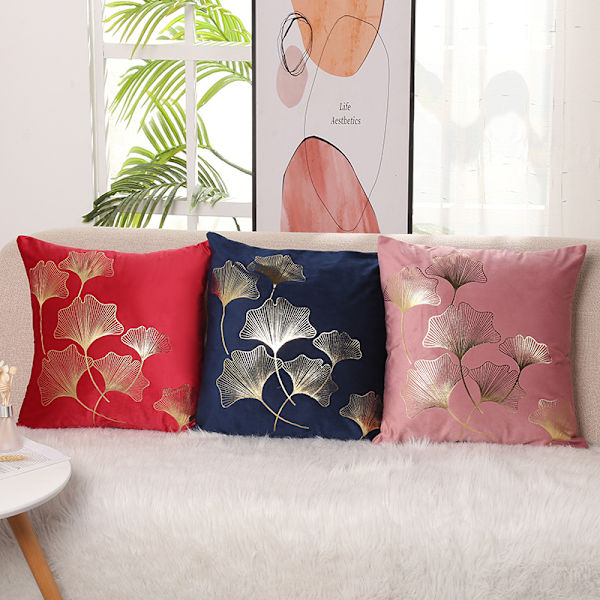 Set med 6 stk putetrekk 45X45cm Ginko blader mønster myk dekor