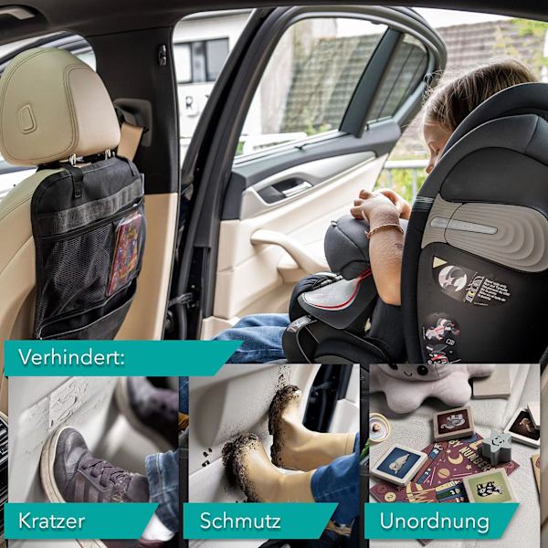 Auton järjestäjä - Auton istuinsuojat - Potku-matot - Auton istuimelle suurella taskulla - 2 kpl