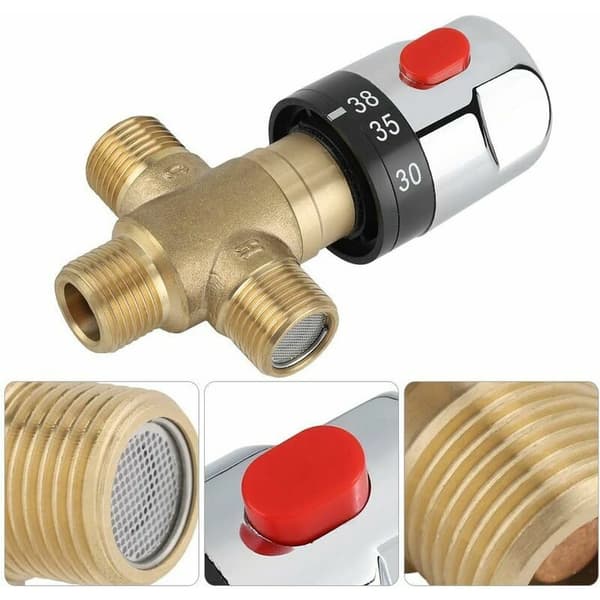 Termostatisk blandebatteri, Solid Brass 3-veis termostatisk blandebatteri Temperaturkontrollventil for dusjsystem