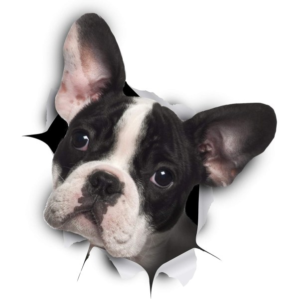 3D Dog Stickers - 2 Pack - Black and White French Bulldog Stickers for Wall, Fre