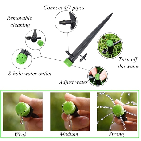 100 stk. Mikro Drypvanding Sprinkler, 360 Grader 8 Huller Vandstrøm Drypvanding Sprinkler til 4/7 Slange, Egnet til Have Drypvandingssystem,