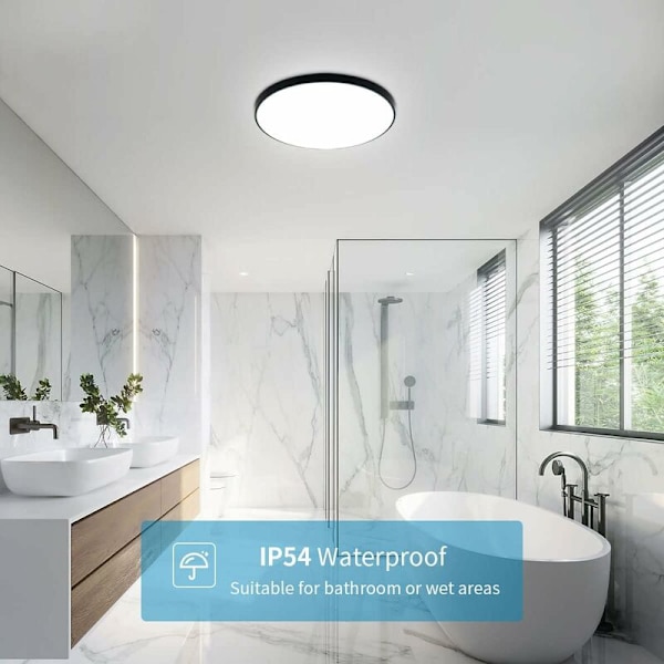 Rund LED-taklampe, 12W Moderne svart LED-taklampe IP54 Vanntett, LED-taklampe for bad, stue, kjøkken, soverom, korridor Ø 22cm