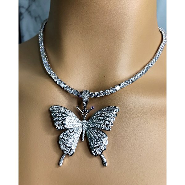Krystall sommerfugl choker halskjede rhinestone anheng halskjeder kjede glitrende sommerfugl smykker mote fest tilbehør for kvinner og jenter 2 stk