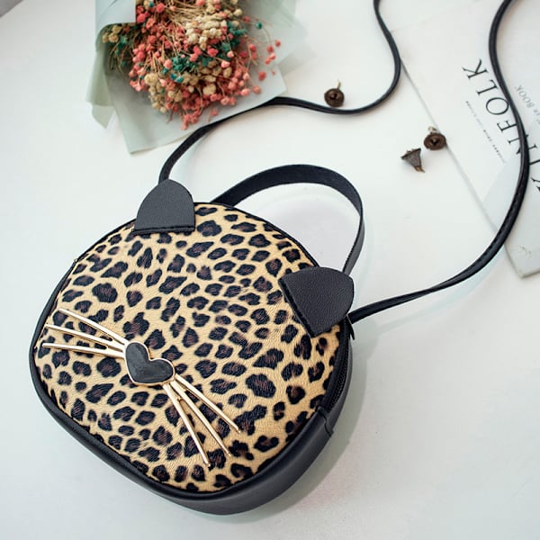 Suloinen kissalaukku Leopardi Crossbody Bag Mini Olkalaukku Käsilaukut Lapsille Naisille T