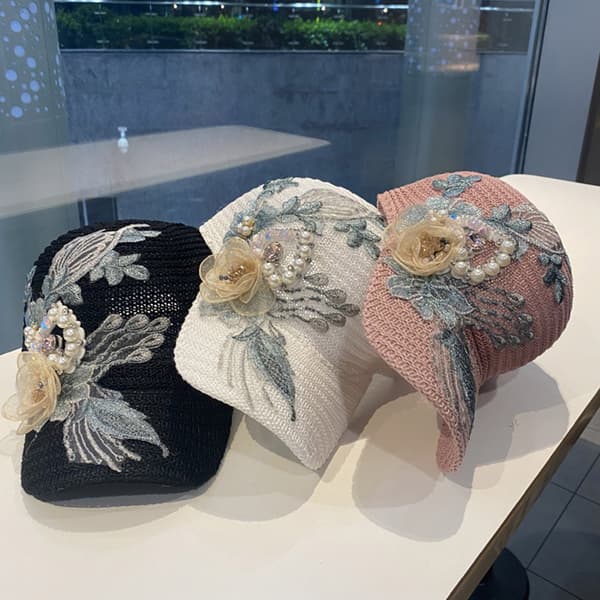 Dame Blomster Baseball Cap Justerbar Hat Brodert Perle Rhin