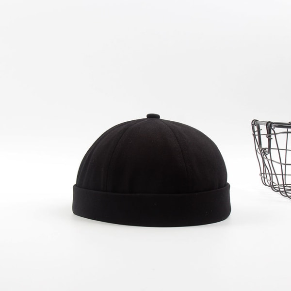 Män Retro Brimless Hat cap Sailor Cap Beanie Rolled Cuff,1pc-blac