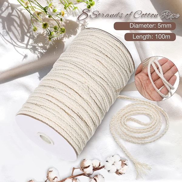 Macrame Rope, 5mm X 100m Natural Cotton Rope For Knitting For Hanging Plan