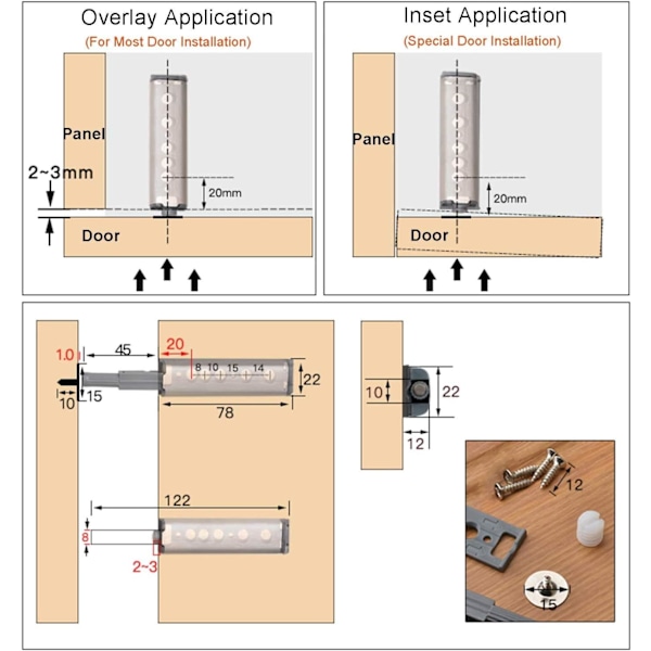 6 kappaletta Push to Open Magnet Cabinet Door - Push Open Magnetic Closet Door Closer for Cabinet System - Buffer Hinge Latch Latches - Metal Magnetic Latch