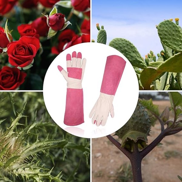 Långärmade trädgårdshandskar i läder, rosförkläde för blomsterodling