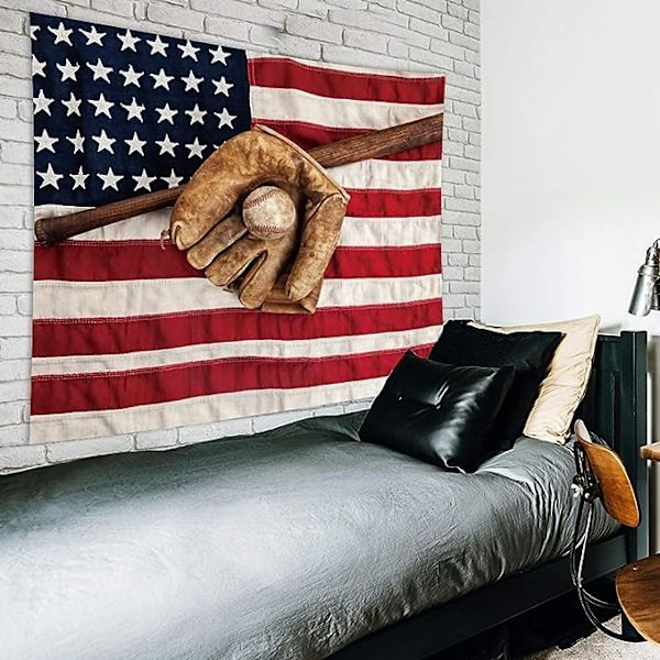 Sport American Flag Tapestry Wall Hanging  Inch Baseball Living R