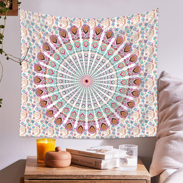 Galleri Gobelin Sol Måne Stjerne Mandala (Pink)