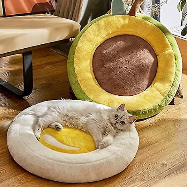 Rund kattesengpute - Myk og koselig kattepute Donut kattunge sovende